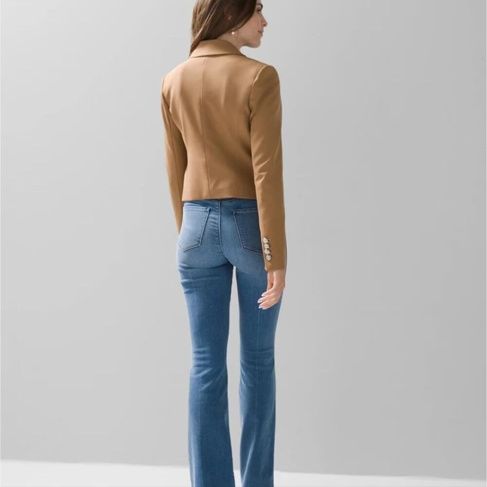 WHBM Studio Double-Breasted Cropped Blazer Toasted Coconut Caramel Tan Jacket 4 - Picture 4 of 15